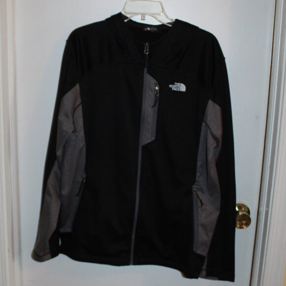 The North Face Soft Shell Hooded Zip Up Anorak Jacket Black Gray Mens L/G - Picture 1 of 4